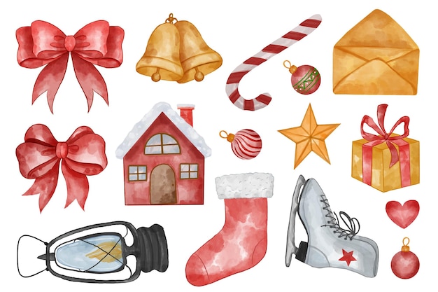 Set of asset christmas watercolor illustration