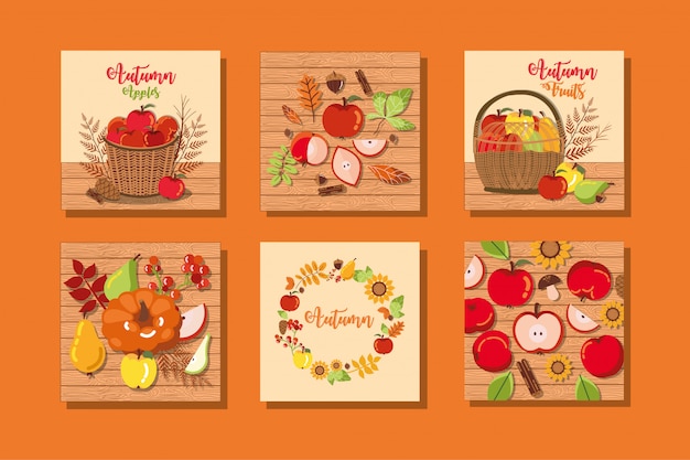 Set of autumn cards with decoration