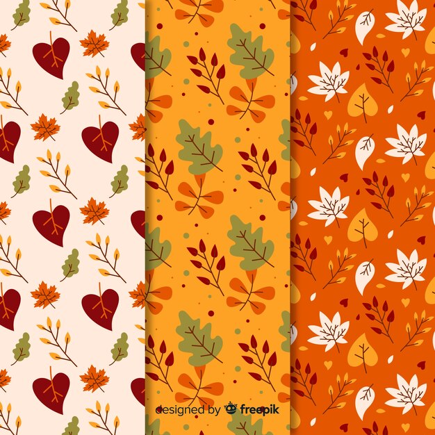 Set of autumn patterns hand drawn style