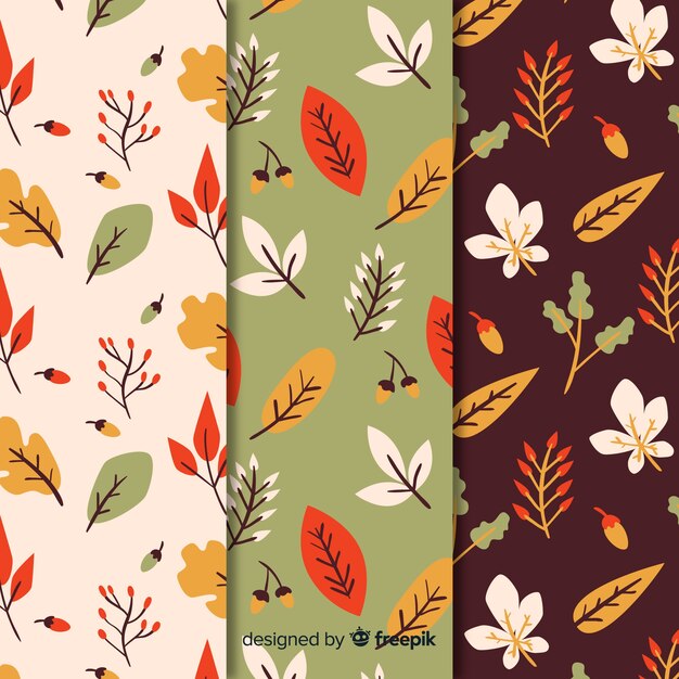 Set of autumn patterns hand drawn style