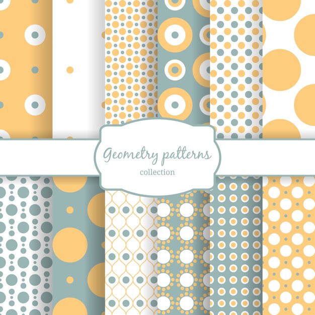 Set of autumn seamless patterns geometry element circles and dots.