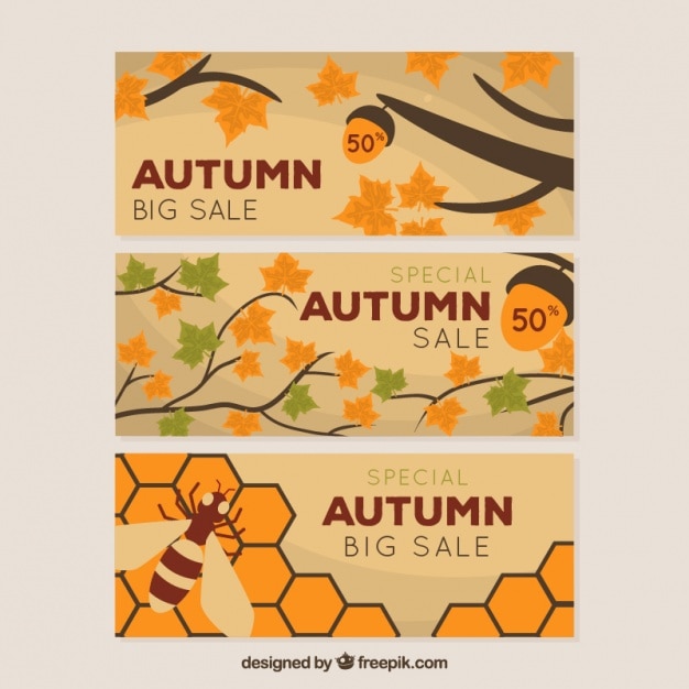 Free vector set of autumnal banners with big sales