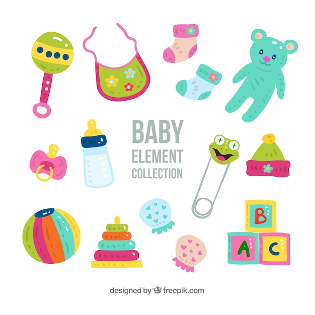 Set of baby elements in hand drawn style