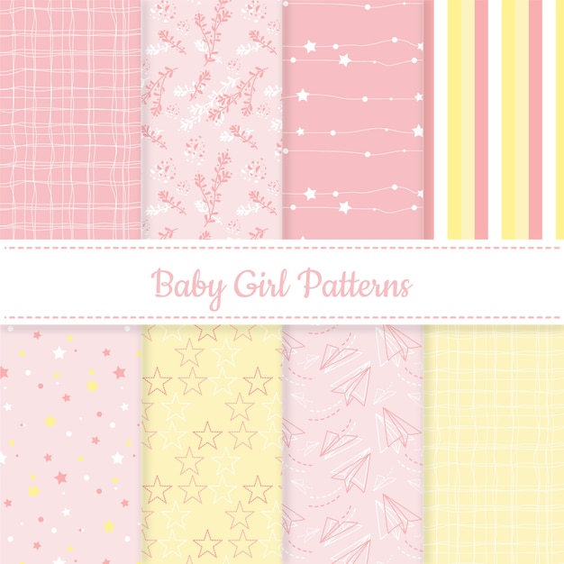 Set of baby girl pink and yellow editable patterns