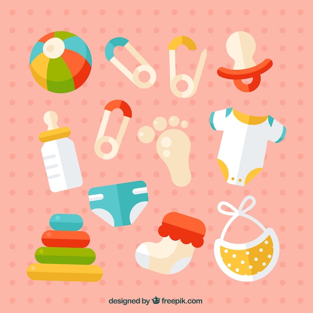 Set of baby items in flat design