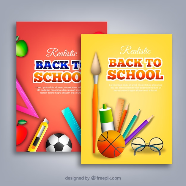 Free Vector set of back to school cards with tools