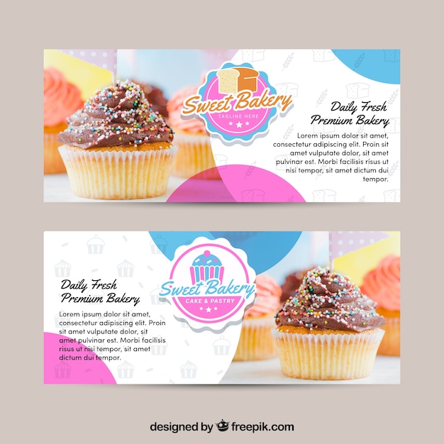 Free Vector set of bakery banners with sweets