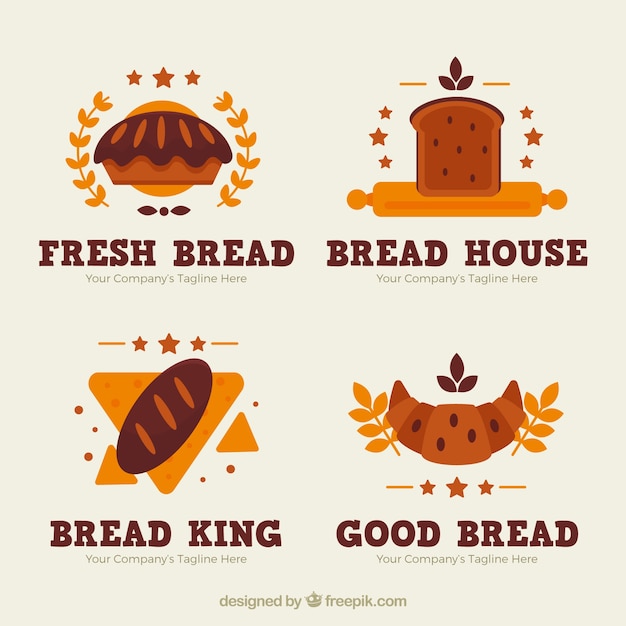 Set of bakery logos in flat style