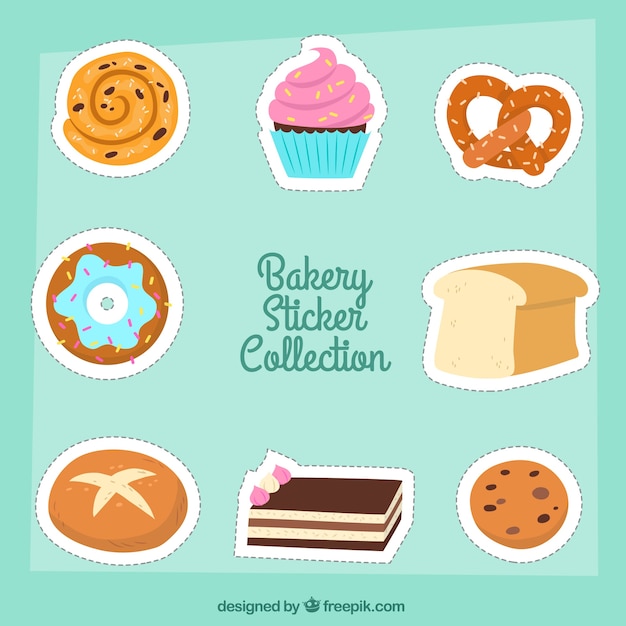 Set of bakery stickers in 2d style