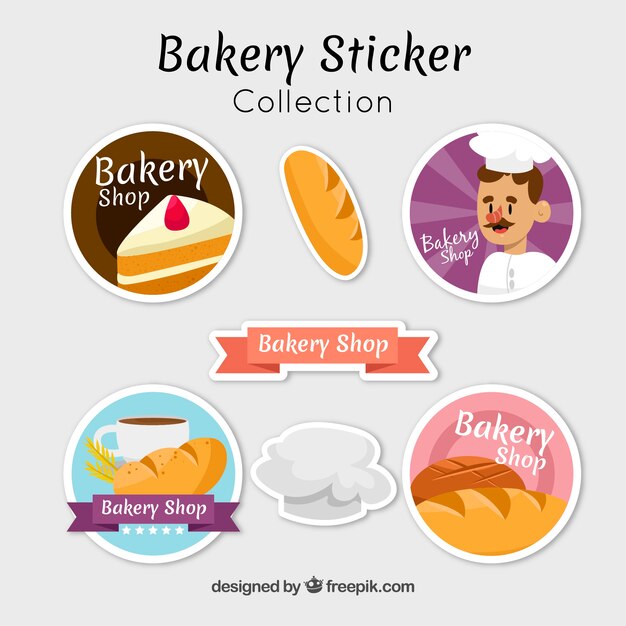 Set of bakery stickers in flat style