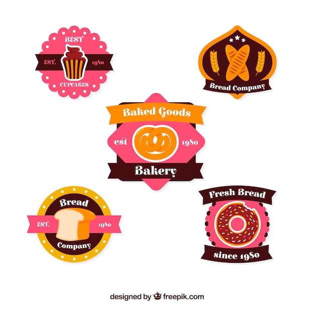 Set of bakery stickers in flat style