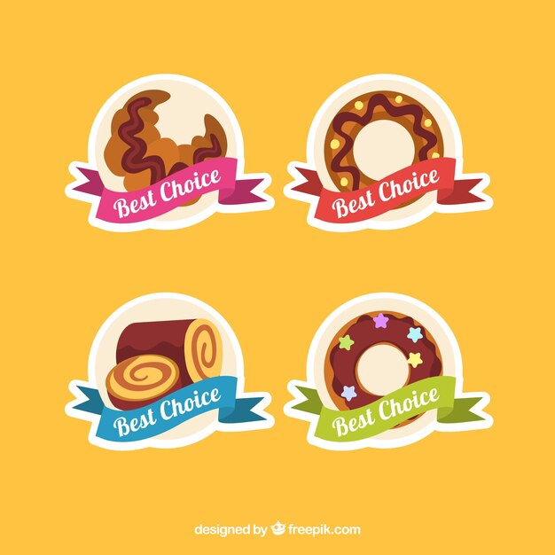 Set of bakery stickers in flat style