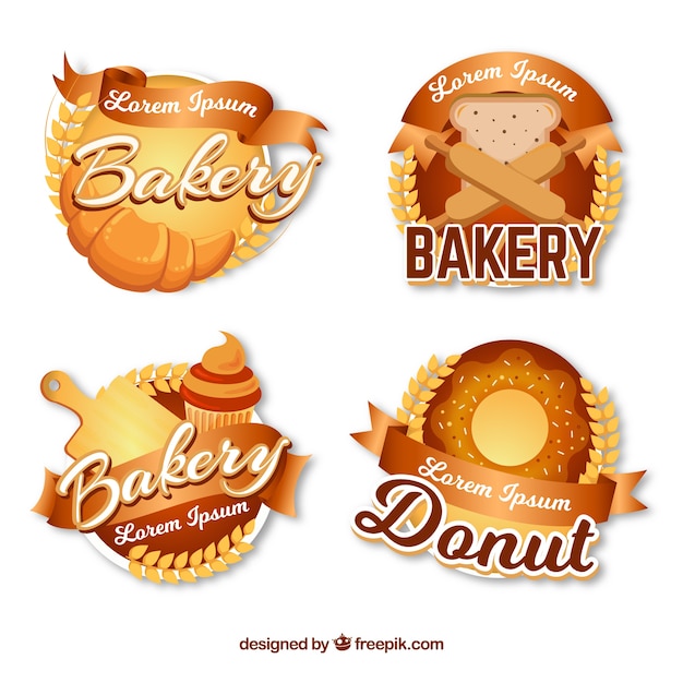 Set of bakery stickers with sweets and bread