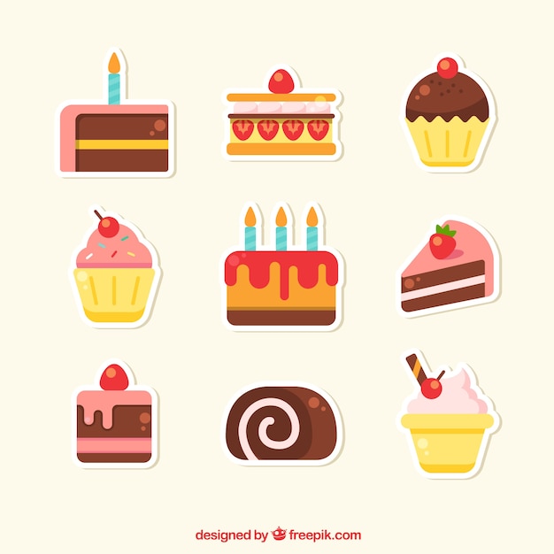 Set of bakery stickers with sweets