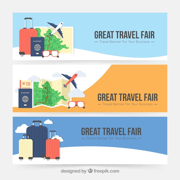 Free Vector set of banners with luggage 