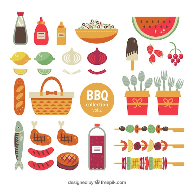 Set of barbecue elements in flat style