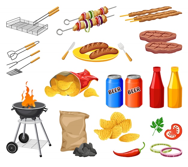 Free Vector set barbecue grill isolated