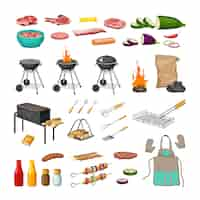 Free vector set barbecue grill.