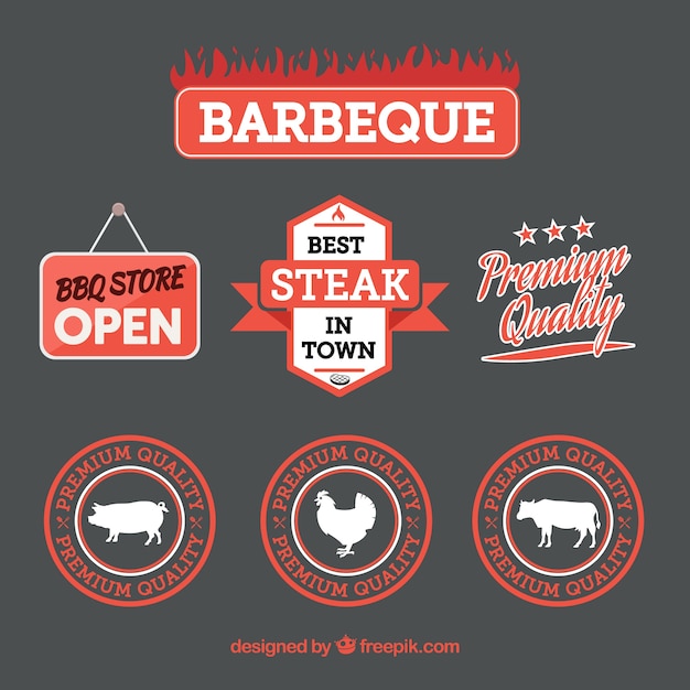 Free Vector set of barbecue logos in flat style