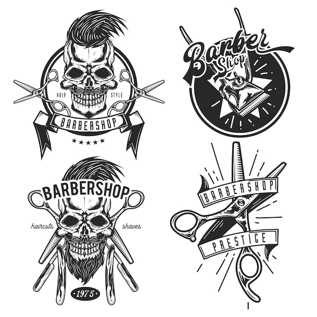 Set of barber equipment emblems, labels, badges, logos.