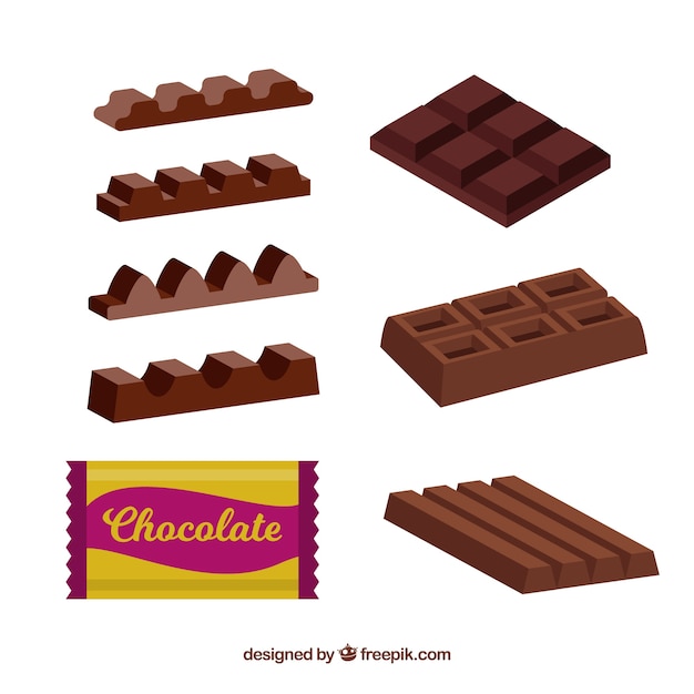 Free Vector set of bars and pieces of delicious chocolate