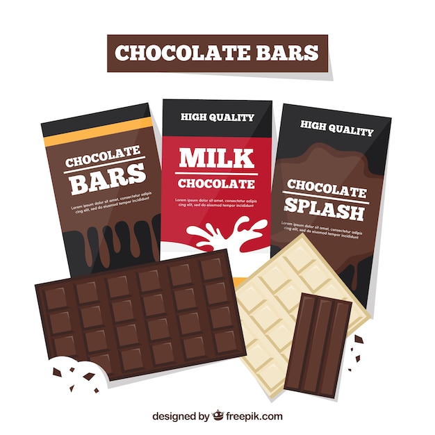 Free vector set of bars and pieces of delicious chocolate