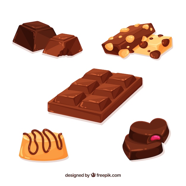 Free Vector set of bars and pieces of delicious chocolate