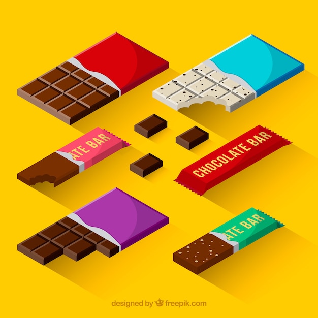 Free Vector set of bars and pieces with different chocolates