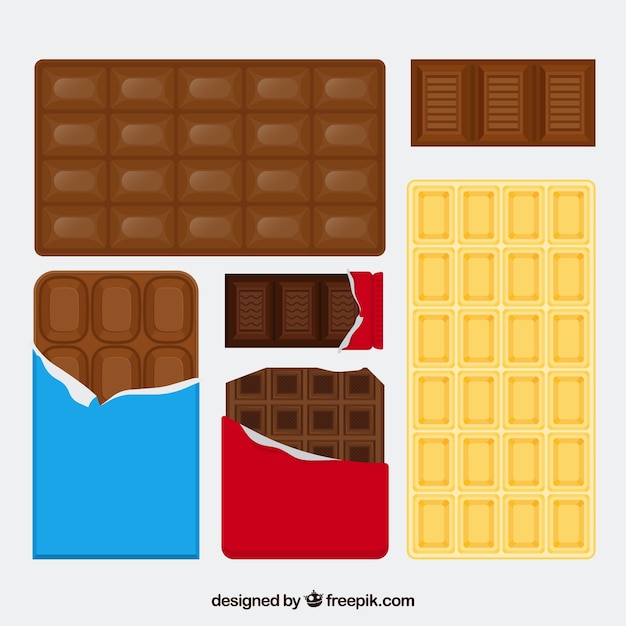 Free Vector set of bars and pieces with different chocolates