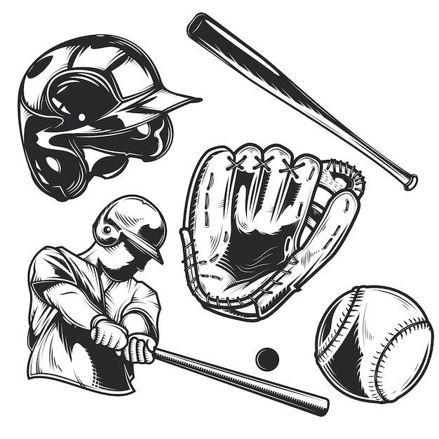 Free Vector set of baseball equipment