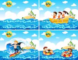 Free vector a set of beach activities