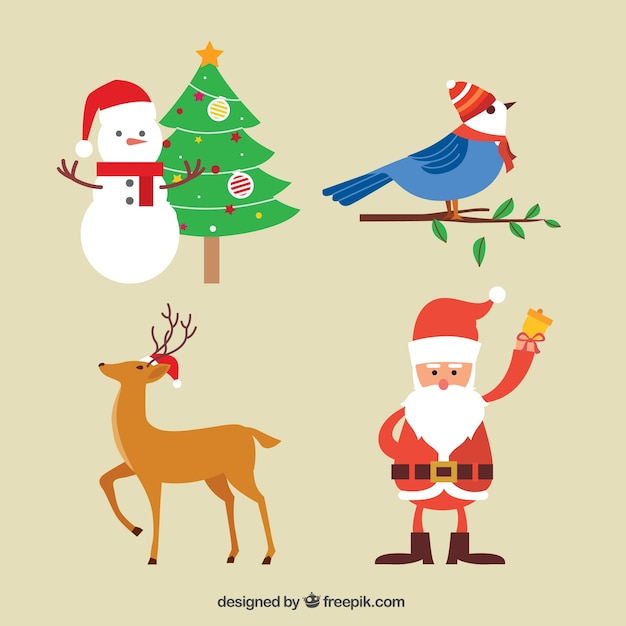 Set of beautiful animals and christmas characters