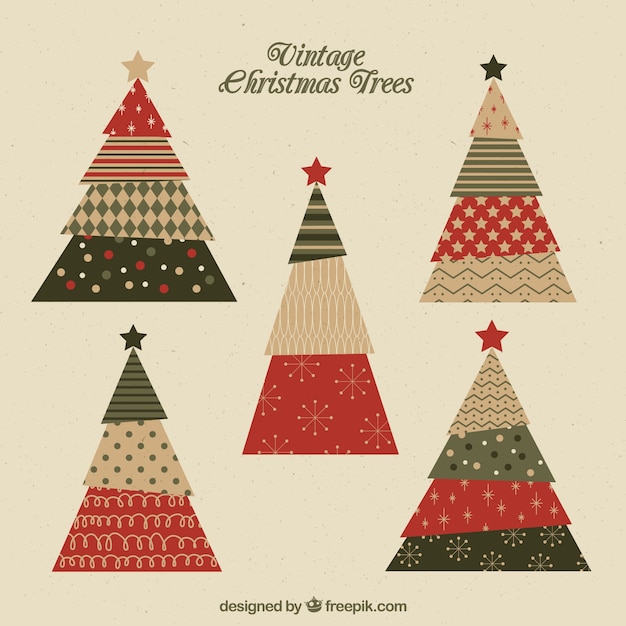 Free Vector set of beautiful christmas trees with different shapes