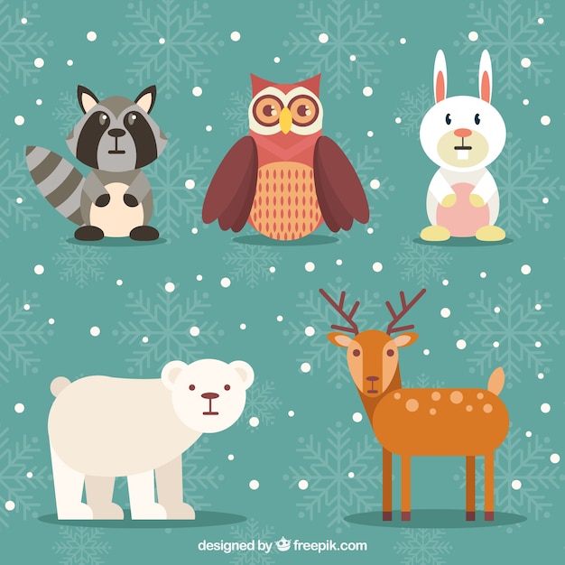 Free vector set of beautiful forest animals in flat design