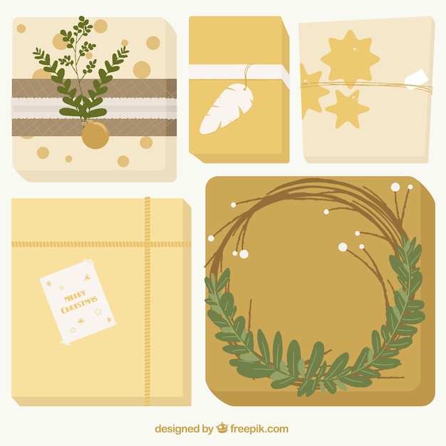 Free vector set of beautiful gift packages in vintage style with details