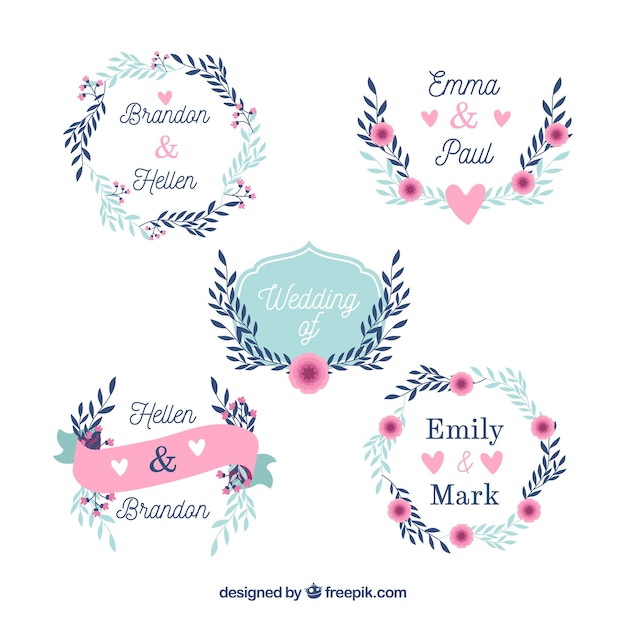 Free Vector set of beautiful wedding badges