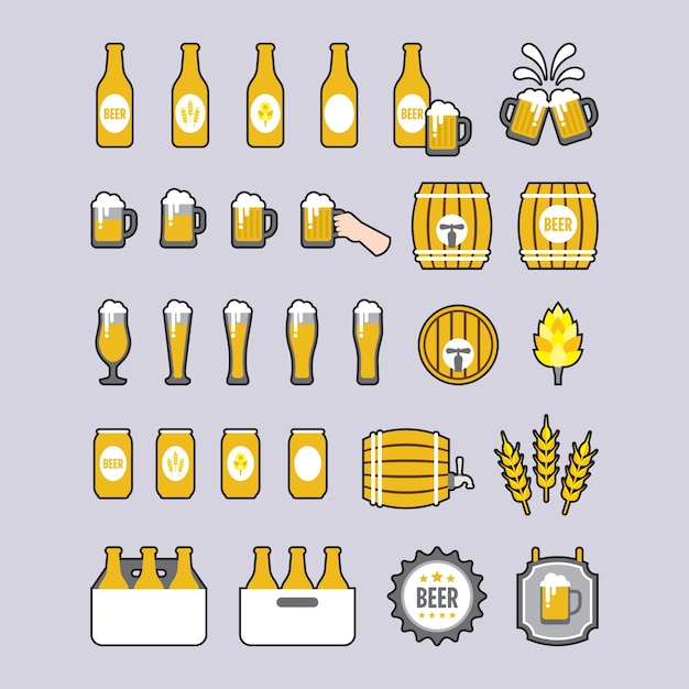 A set of beer icons in flat style