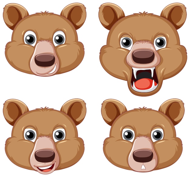 Free Vector a set of big brown bear on white background