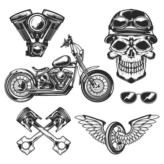 Set of biker and motorcycle elements