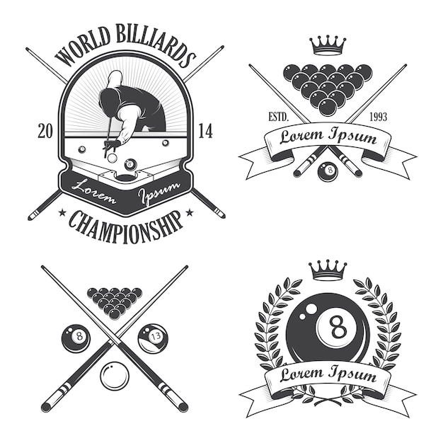 Free Vector set of billiards emblems labels and designed elements