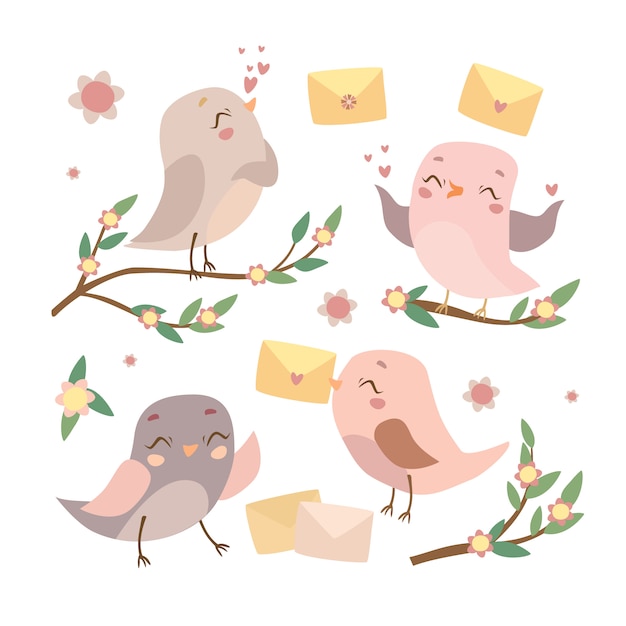 Free Vector set of birds on the branches