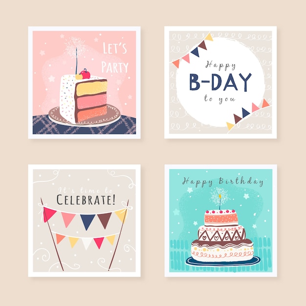 Set of birthday greeting cards design