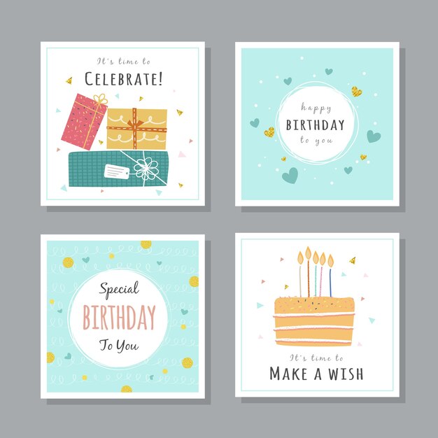 Set of birthday greeting cards design