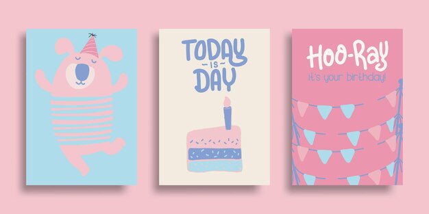 Set of Birthday Greeting and Invitation Card