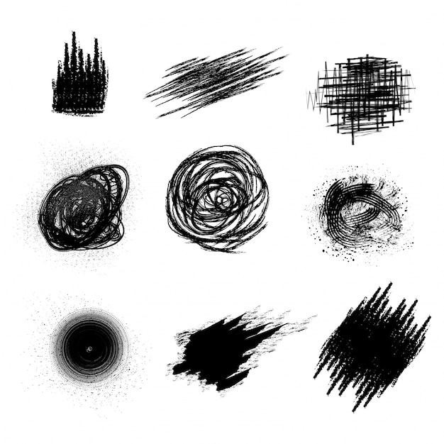  Set of black abstract elements as brush strokes, water color splash or stains. 