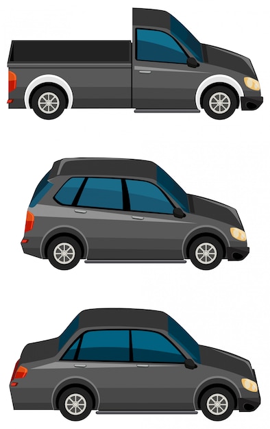 Set of black cars on white background