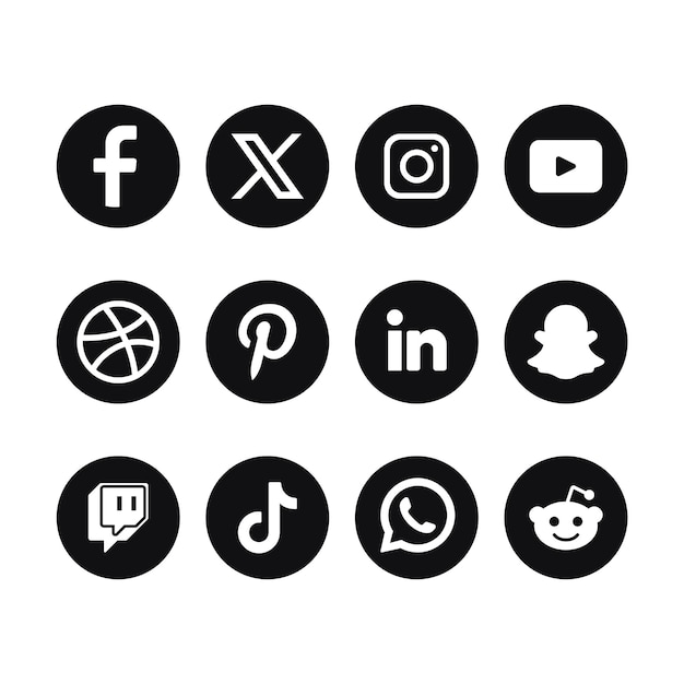 Free Vector set of black circle social media logos with new x logo