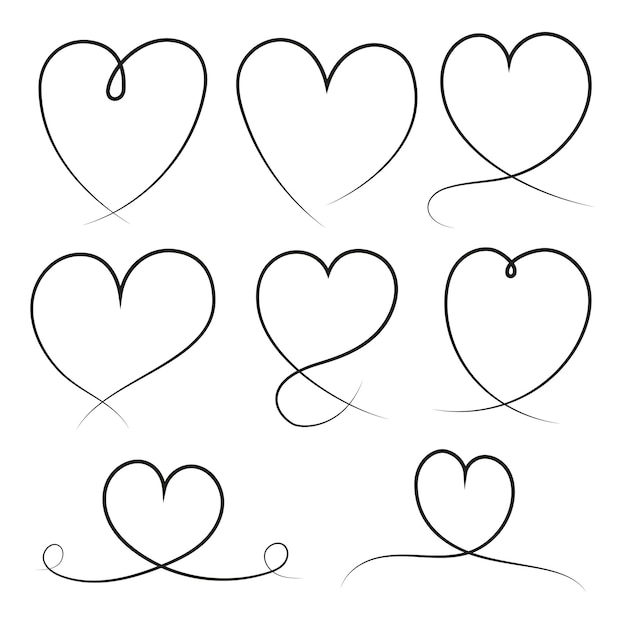 Free vector set of black hand drawn loop hearts