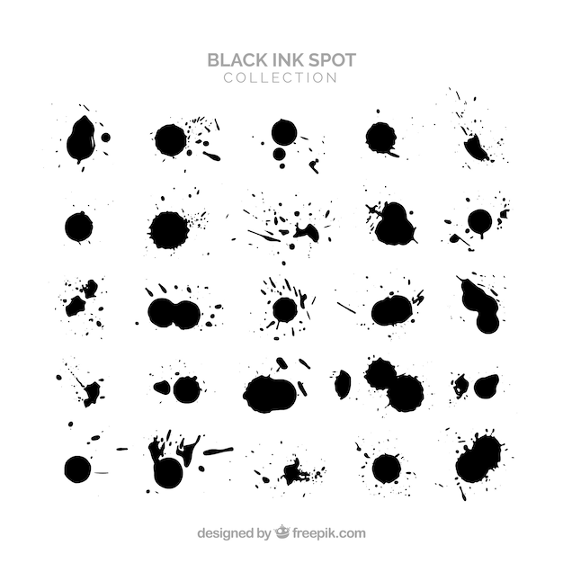 Set of black ink spots in flat style 