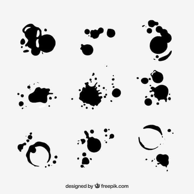 Free vector set of black ink spots in flat style